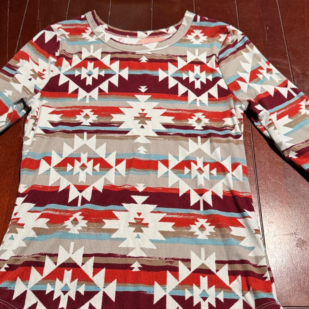 No Boundaries Kids Long Sleeve Shirt - Red, Cream, Brown